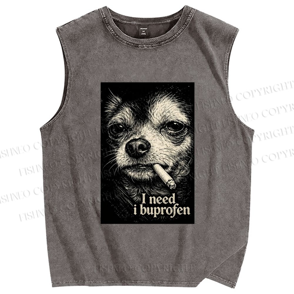 Unisex Slogan Dog Printed Washed Tank Top