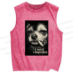 Unisex Slogan Dog Printed Washed Tank Top