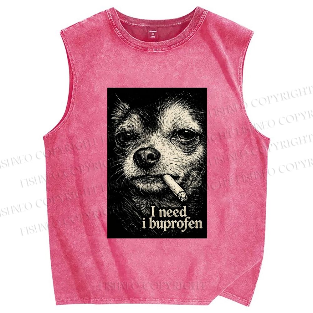 Unisex Slogan Dog Printed Washed Tank Top