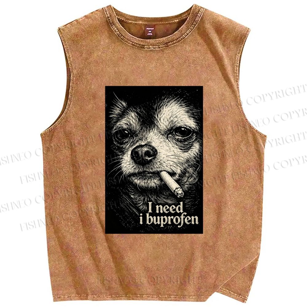 Unisex Slogan Dog Printed Washed Tank Top