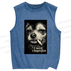 Unisex Slogan Dog Printed Washed Tank Top