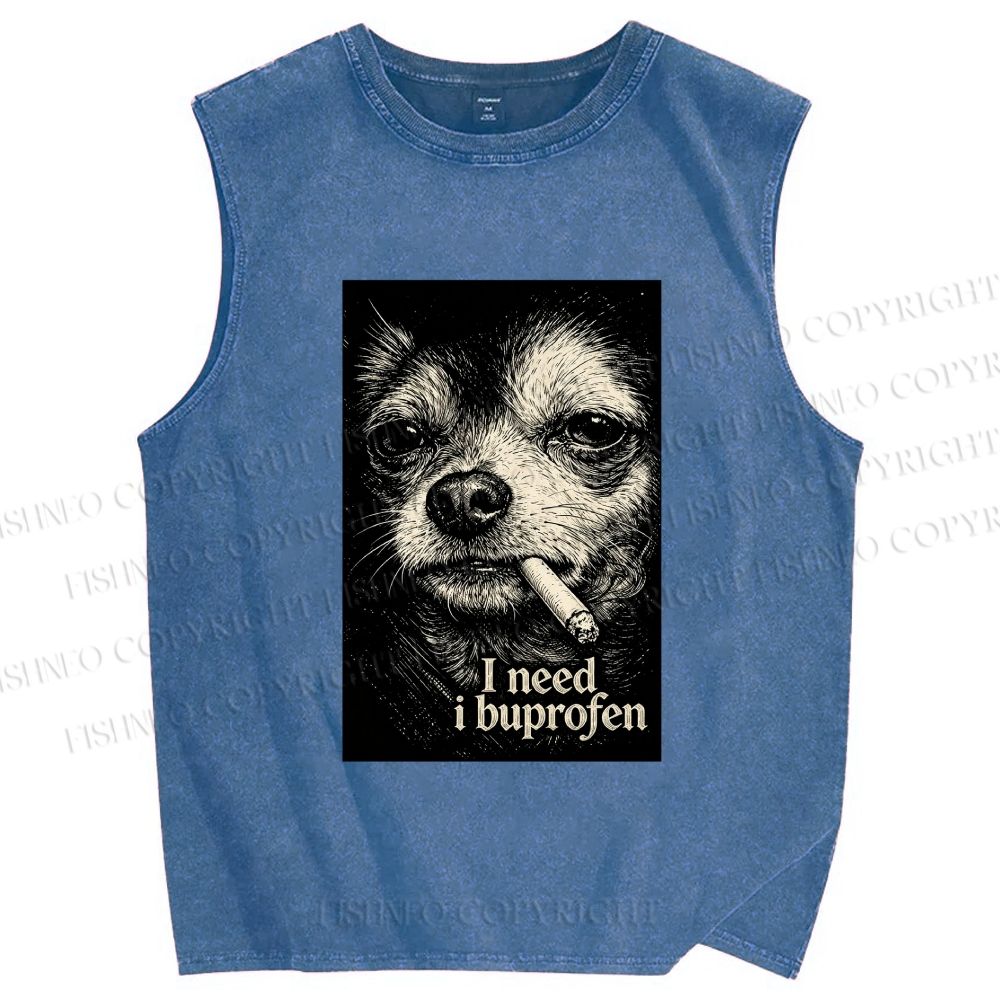 Unisex Slogan Dog Printed Washed Tank Top