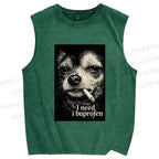 Unisex Slogan Dog Printed Washed Tank Top