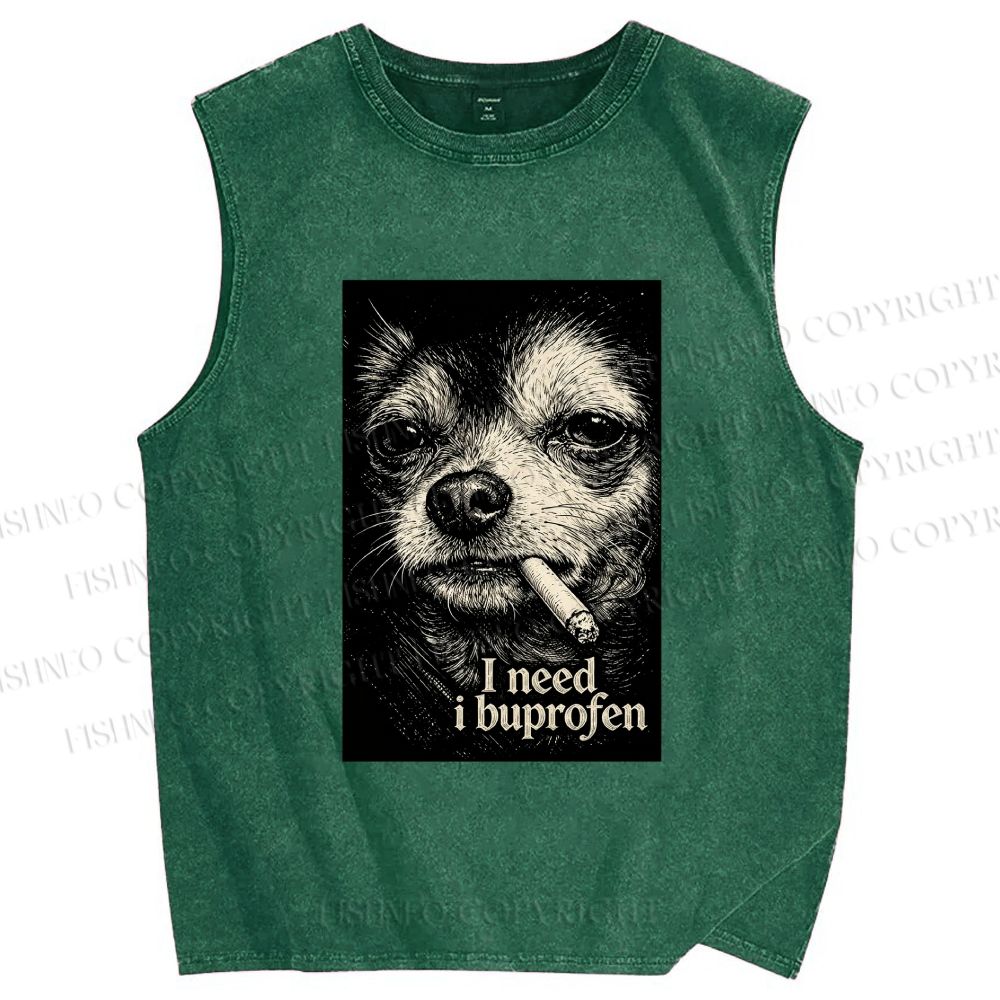Unisex Slogan Dog Printed Washed Tank Top