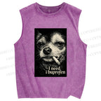 Unisex Slogan Dog Printed Washed Tank Top