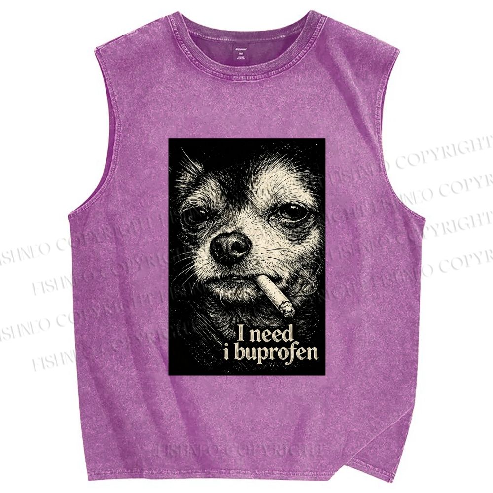 Unisex Slogan Dog Printed Washed Tank Top
