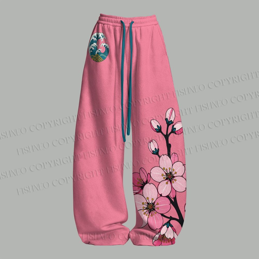 Japanese Wave Sakura Top & Elasticated Trousers Two-Piece Set