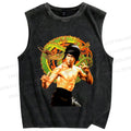 Unisex Bruce Lee Dargon Printed Washed Tank Top