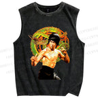 Unisex Bruce Lee Dargon Printed Washed Tank Top