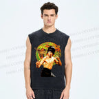 Unisex Bruce Lee Dargon Printed Washed Tank Top