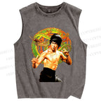 Unisex Bruce Lee Dargon Printed Washed Tank Top