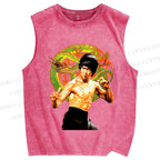 Unisex Bruce Lee Dargon Printed Washed Tank Top