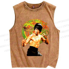 Unisex Bruce Lee Dargon Printed Washed Tank Top