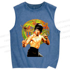 Unisex Bruce Lee Dargon Printed Washed Tank Top