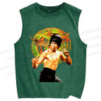 Unisex Bruce Lee Dargon Printed Washed Tank Top