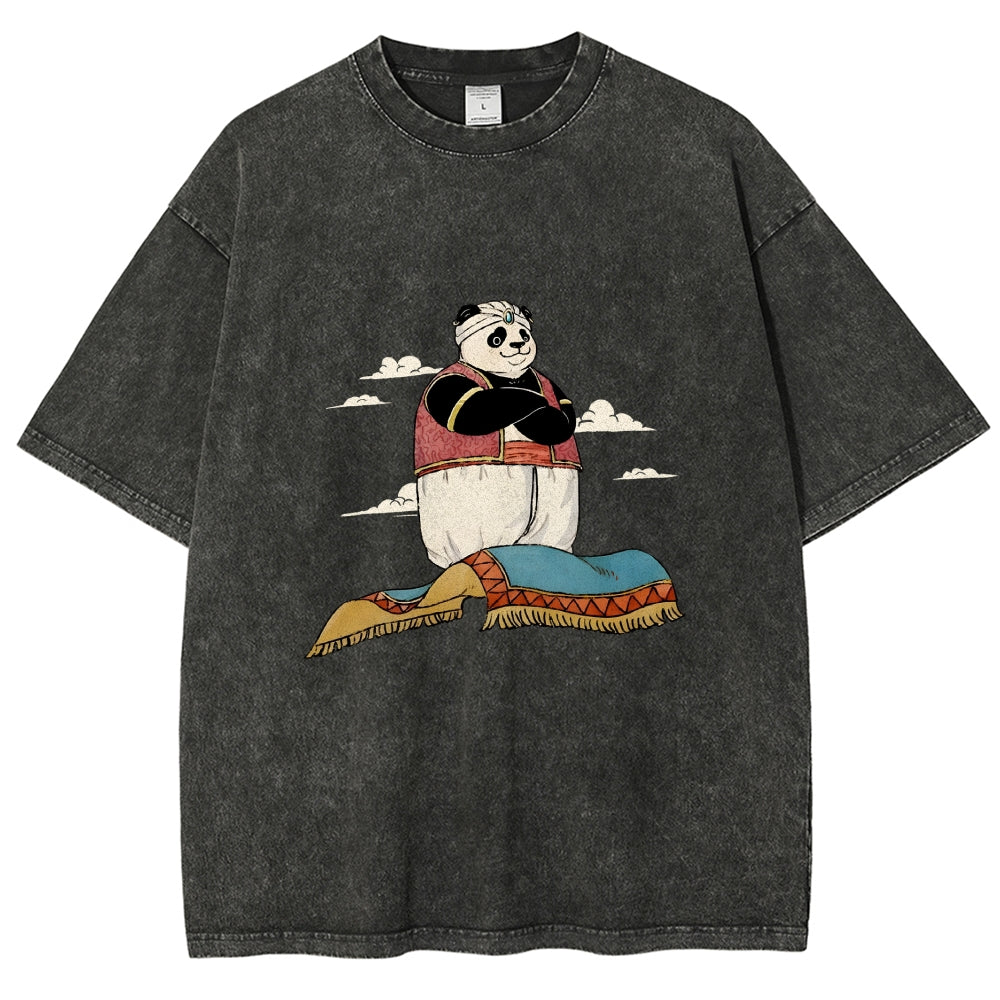 Arab Panda Pattern Washed Vintage Short Sleeves T-Shirt