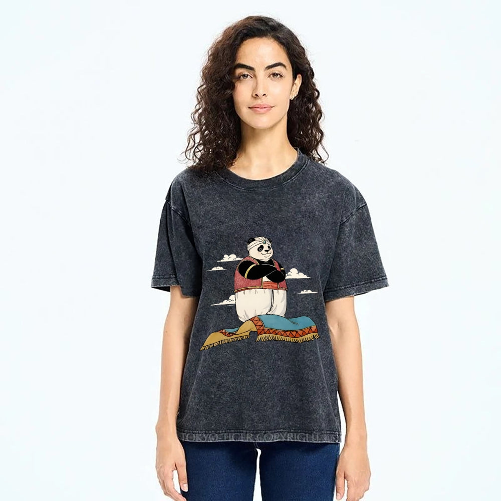 Arab Panda Pattern Washed Vintage Short Sleeves T-Shirt
