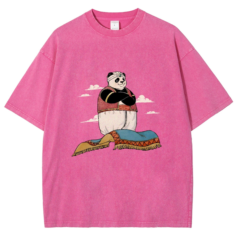 Arab Panda Pattern Washed Vintage Short Sleeves T-Shirt