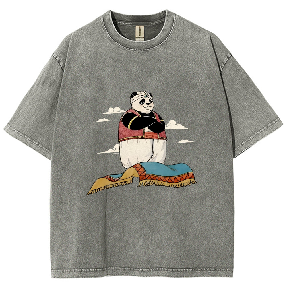 Arab Panda Pattern Washed Vintage Short Sleeves T-Shirt