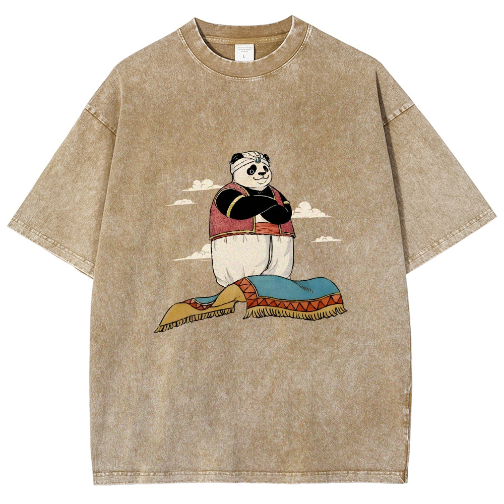 Arab Panda Pattern Washed Vintage Short Sleeves T-Shirt