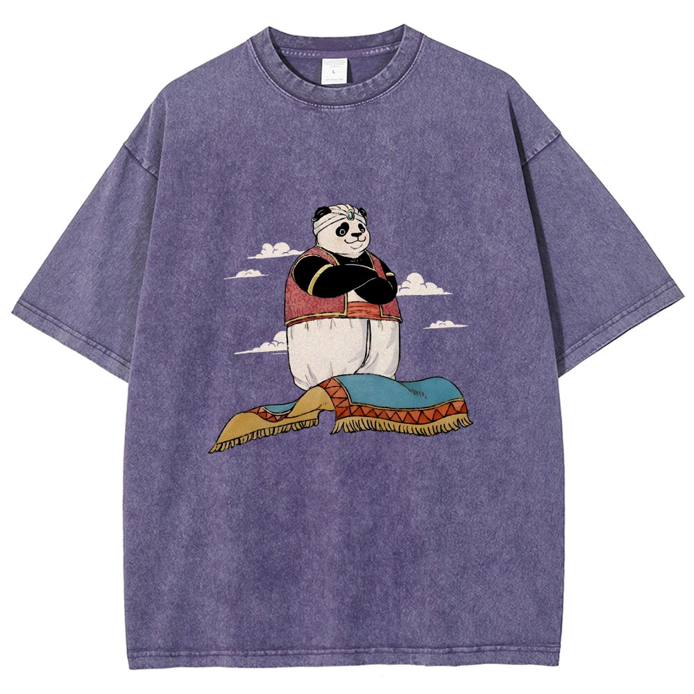 Arab Panda Pattern Washed Vintage Short Sleeves T-Shirt