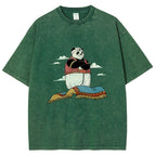 Arab Panda Pattern Washed Vintage Short Sleeves T-Shirt