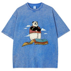 Arab Panda Pattern Washed Vintage Short Sleeves T-Shirt