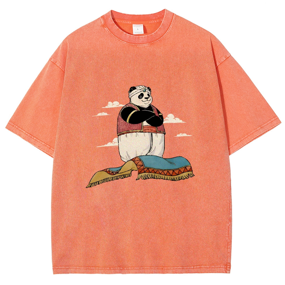 Arab Panda Pattern Washed Vintage Short Sleeves T-Shirt