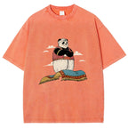 Arab Panda Pattern Washed Vintage Short Sleeves T-Shirt