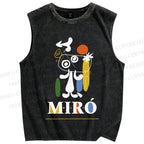Unisex Joan Miró Style Dog Printed Washed Tank Top