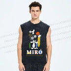 Unisex Joan Miró Style Dog Printed Washed Tank Top