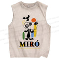 Unisex Joan Miró Style Dog Printed Washed Tank Top