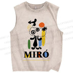 Unisex Joan Miró Style Dog Printed Washed Tank Top