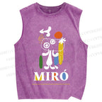 Unisex Joan Miró Style Dog Printed Washed Tank Top