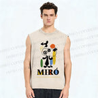 Unisex Joan Miró Style Dog Printed Washed Tank Top