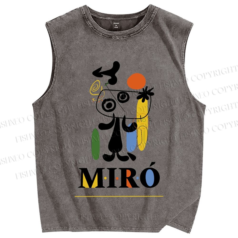 Unisex Joan Miró Style Dog Printed Washed Tank Top