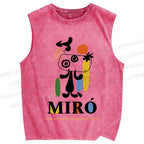 Unisex Joan Miró Style Dog Printed Washed Tank Top