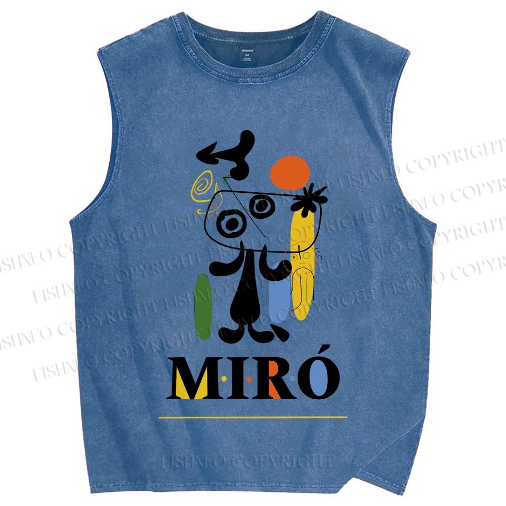 Unisex Joan Miró Style Dog Printed Washed Tank Top