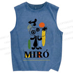 Unisex Joan Miró Style Dog Printed Washed Tank Top