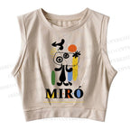 Joan Miró Style Dog Printed Sleeveless Crop Tops
