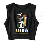 Joan Miró Style Dog Printed Sleeveless Crop Tops