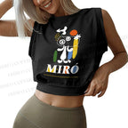 Joan Miró Style Dog Printed Sleeveless Crop Tops
