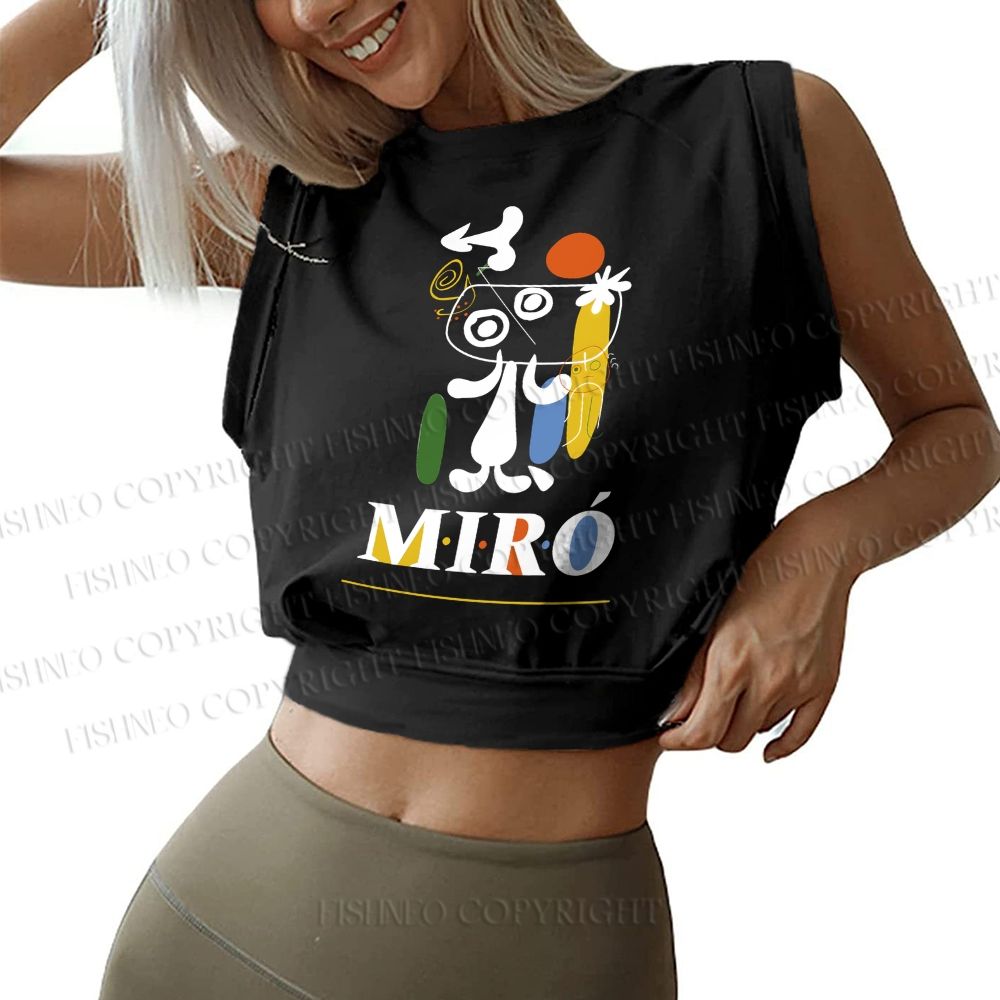 Joan Miró Style Dog Printed Sleeveless Crop Tops