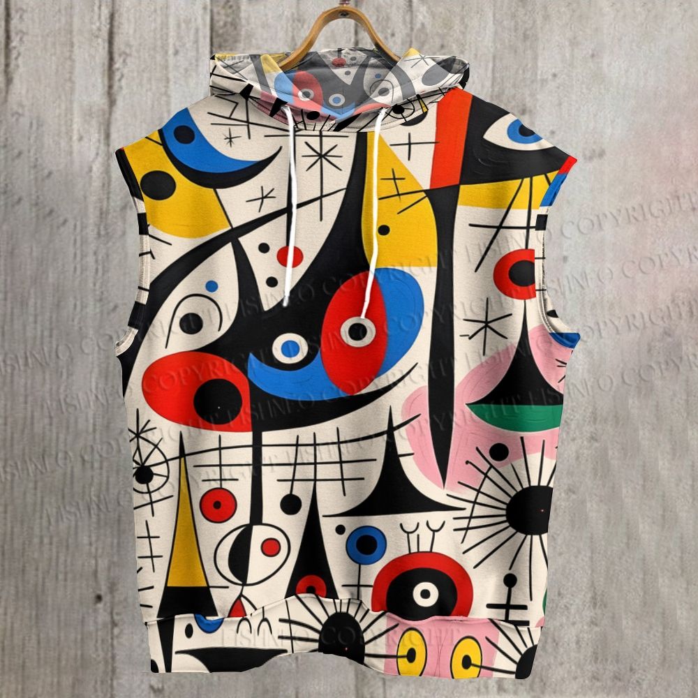 Unisex Joan Miró Style Art Printed Sleeveless Hoodie