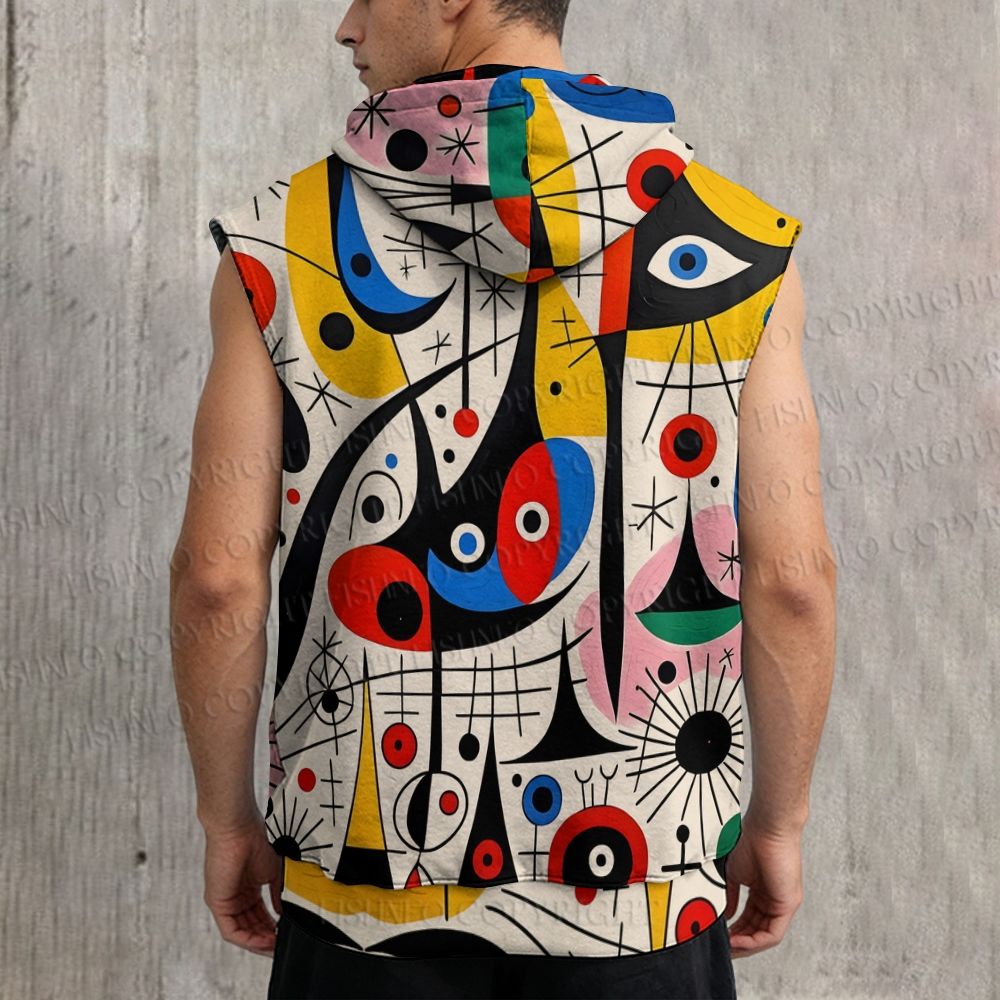Unisex Joan Miró Style Art Printed Sleeveless Hoodie