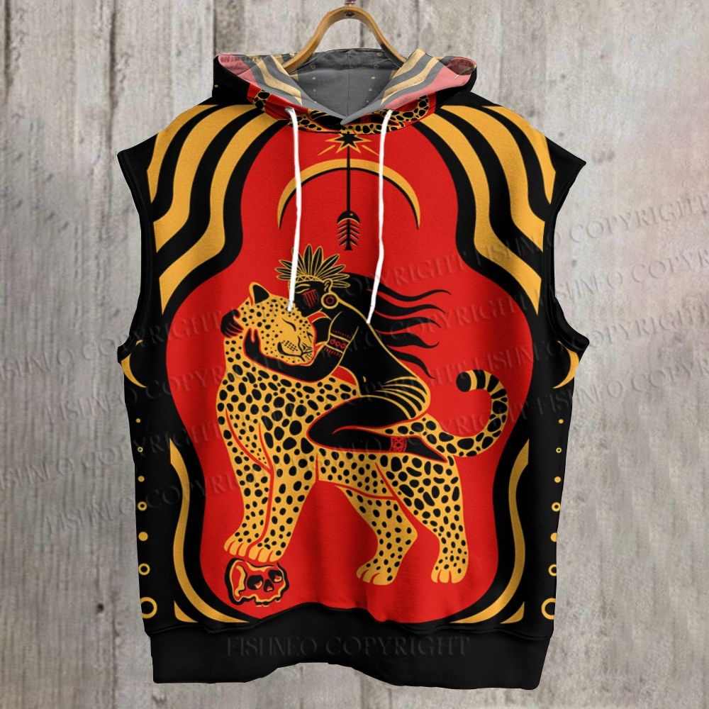 Unisex Casual Woman And Leopard Printed Sleeveless Hoodie