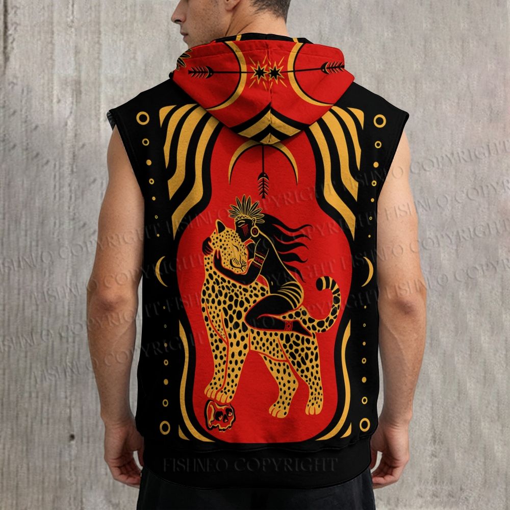 Unisex Casual Woman And Leopard Printed Sleeveless Hoodie