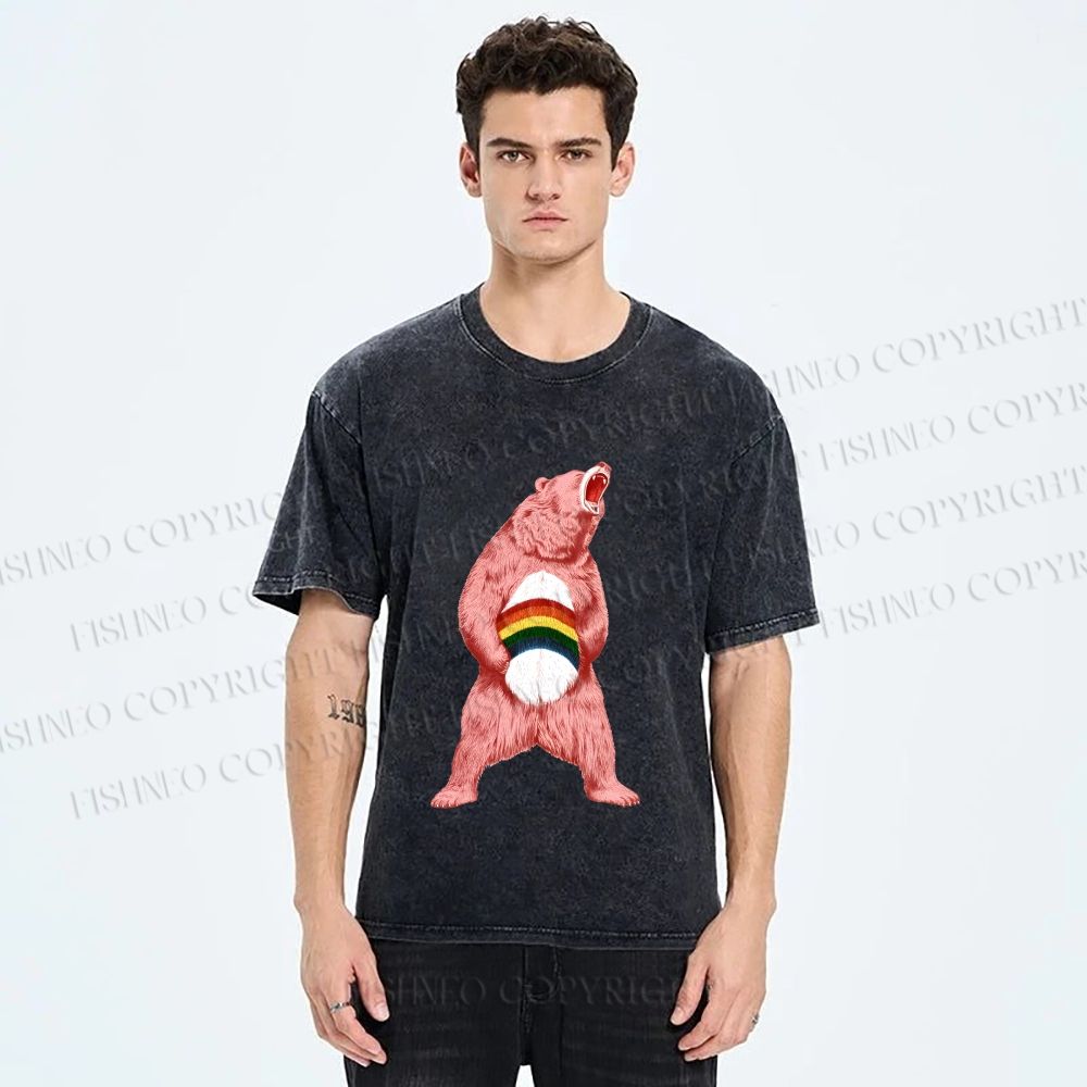 Unisex Pride Pink Bear Printed Washed Tee