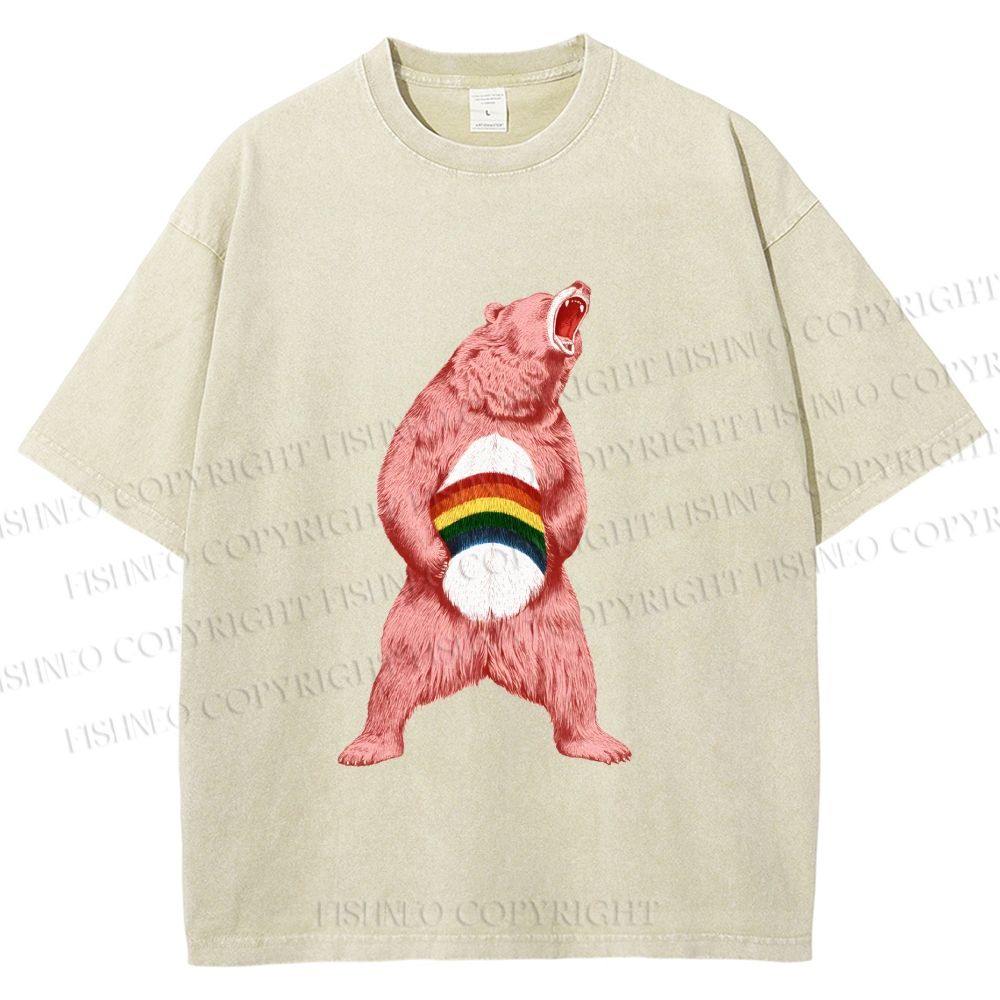 Unisex Pride Pink Bear Printed Washed Tee