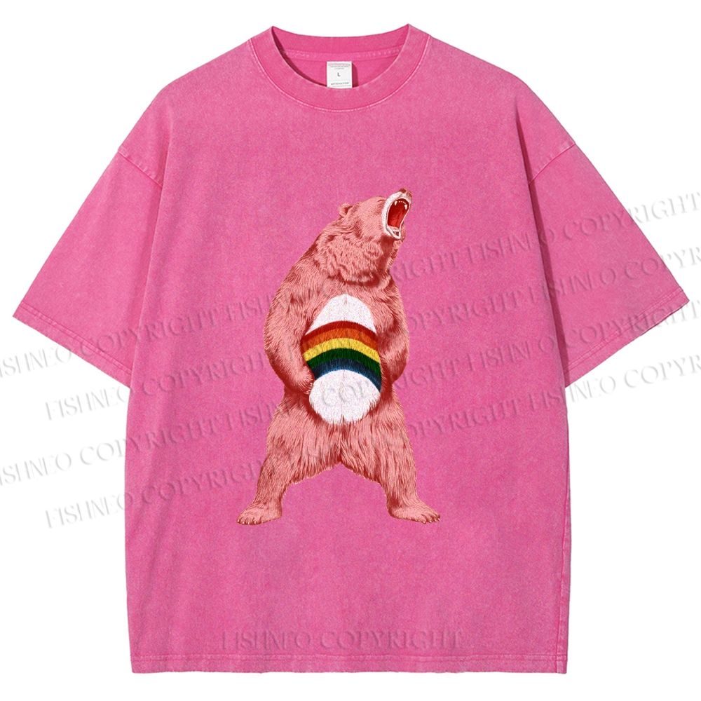 Unisex Pride Pink Bear Printed Washed Tee
